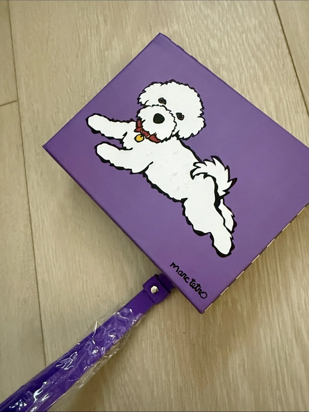 Marc Tetro Purple Wristlet Clutch with White Poodle Illustration